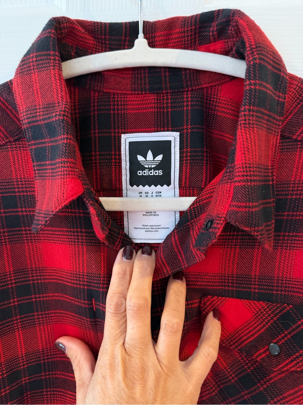 adidas Red and Black Plaid Button-Down Shirt